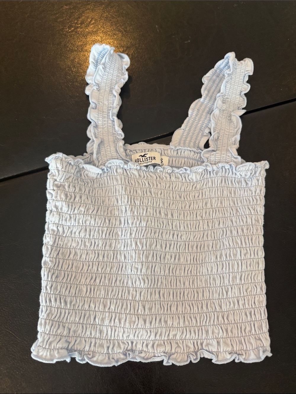 Hollister Pale Blue Smocked Ruffle Crop Tank